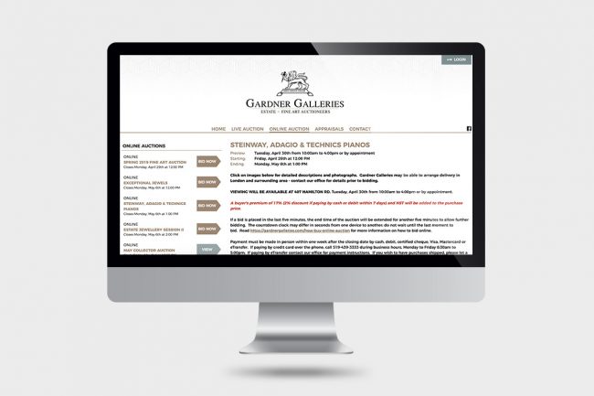 Garner Galleries Website on computer